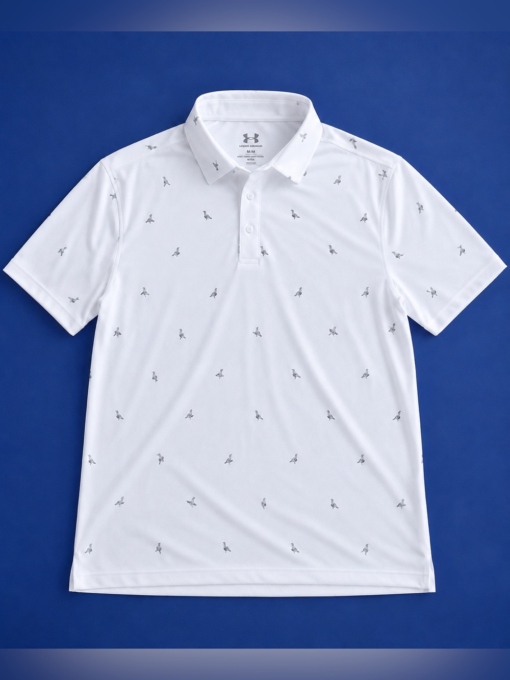 Under Armour White Polo with Small Black Bird Print